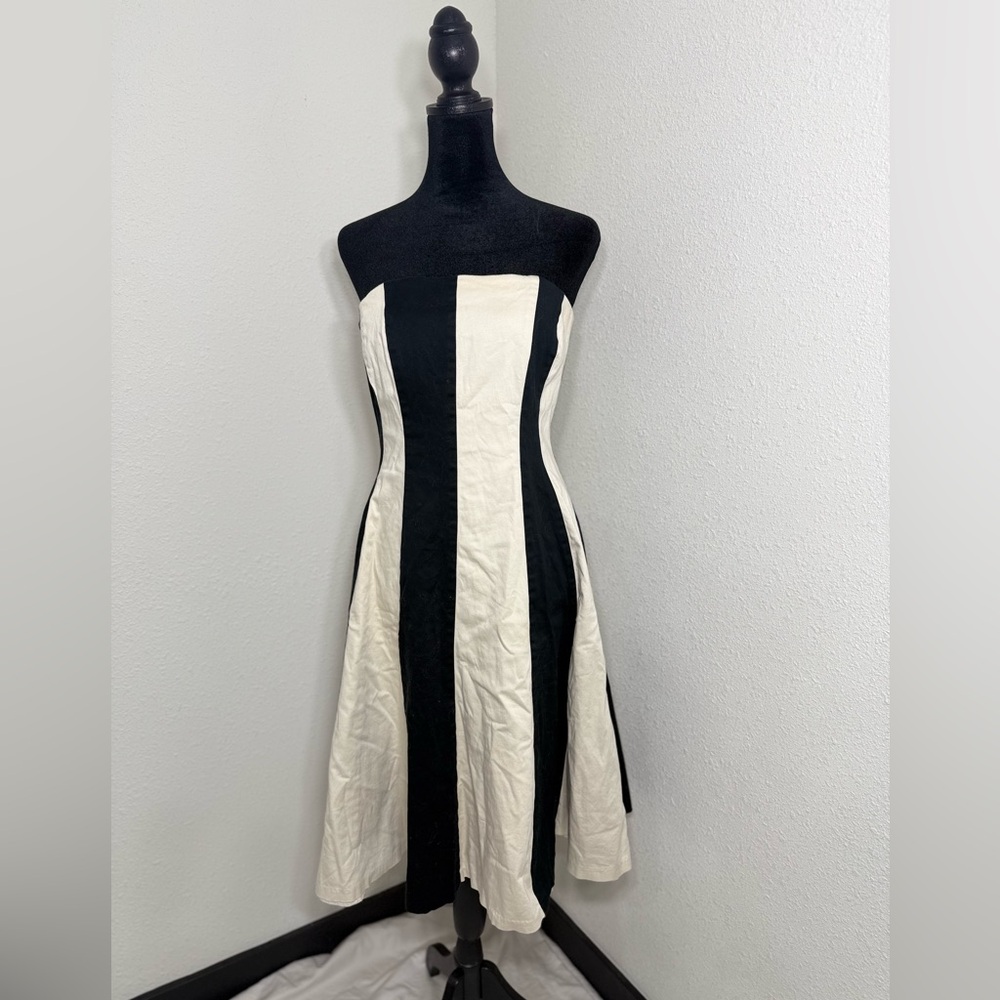 Black and White Strapless A-line Cocktail Dress